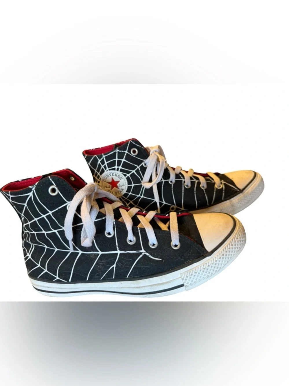 Converse Black High Top Sneakers White Spiderweb and Red Accents Mens 7 - Picture 4 of 8
